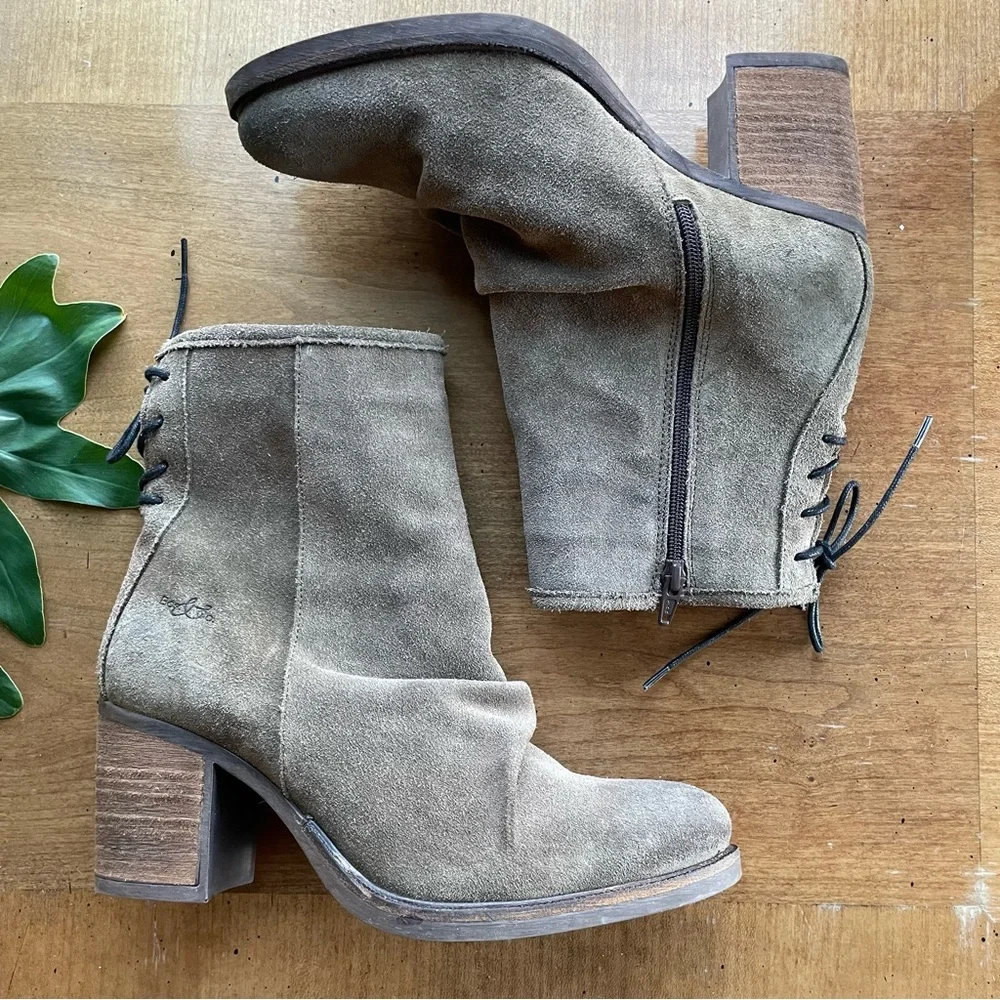 Bos. & Co. Brown Slouchy Suede Leather Ankle Boots Back Lace Detail size EU 41